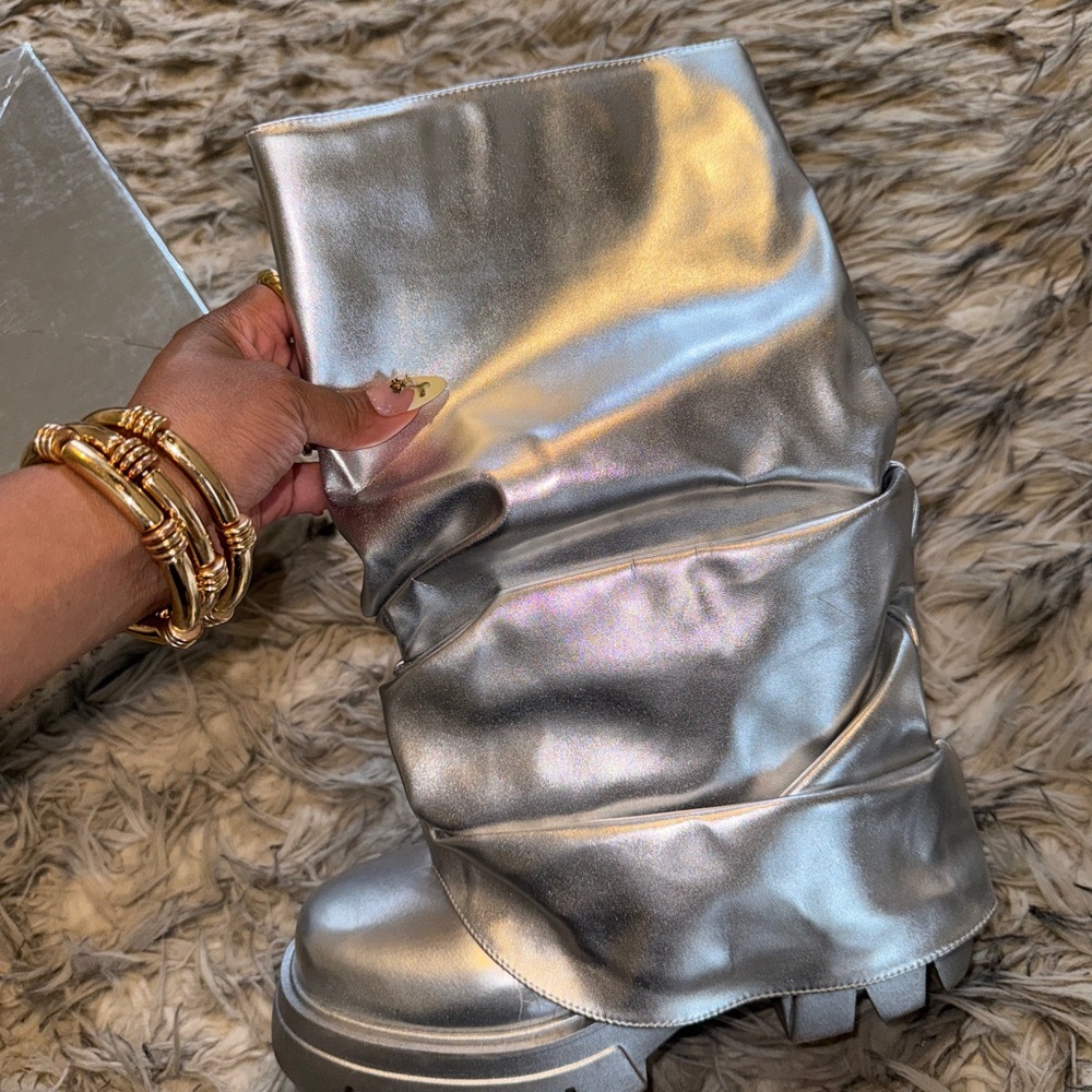 Azalea Wang Silver Combat Boots - Picture 8 of 11